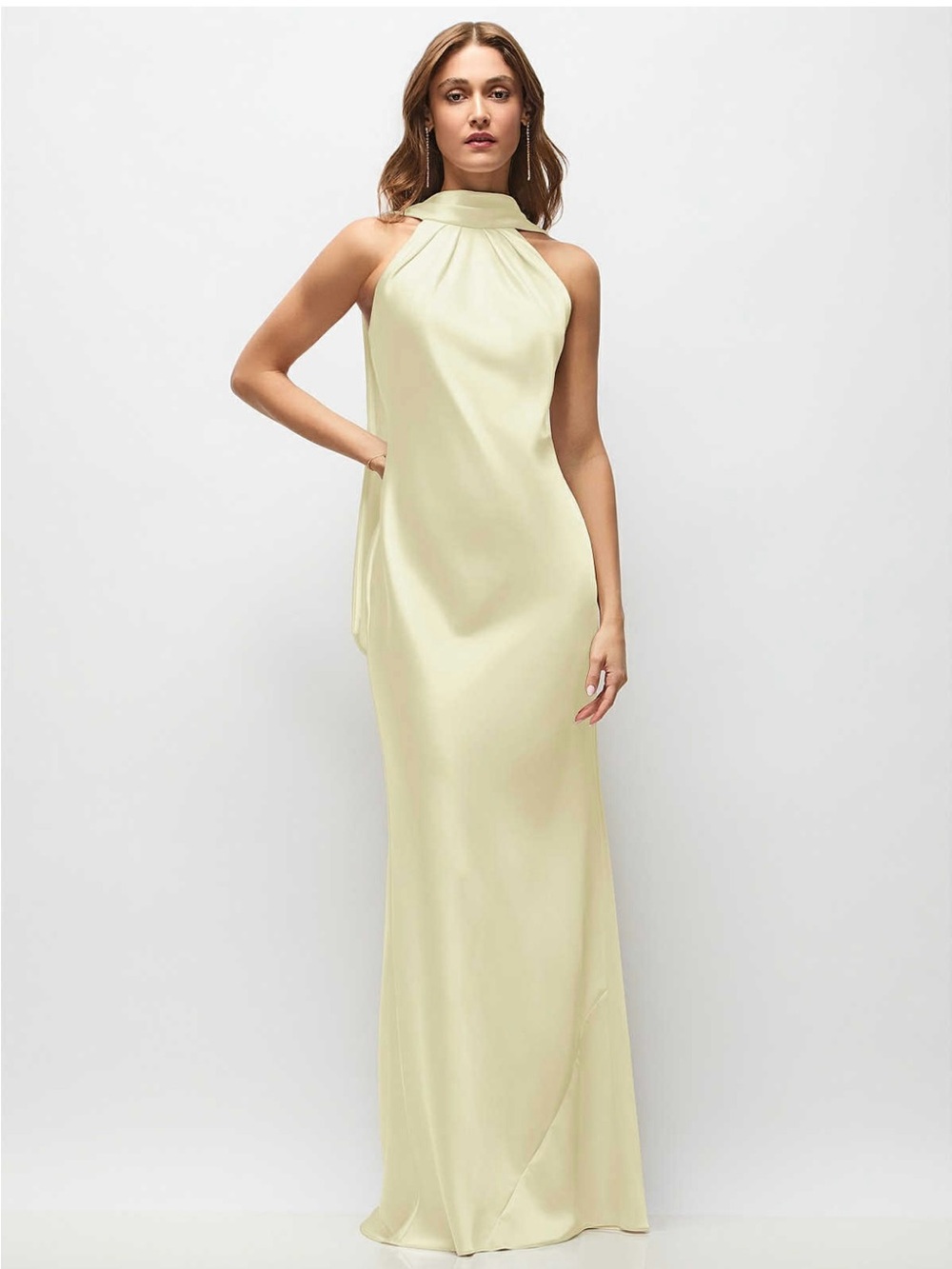 Sleek High-Neck Maxi Dress in butter Yellow-NWT
